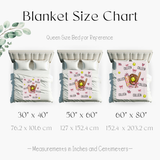 Throw blanket size chart showing the 3 different sizes 