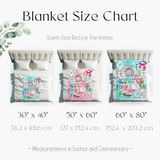Blanket size chart in inches and centimeters. 