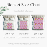throw blanket size chart showing the 3 different sizes. 