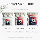 Blanket size chart showing the 3 different sizes offered. 30 x 40, 50 x 60 and 60 x 80. 