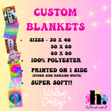 custom blanket fact sheet with sizes, material, etc. 
