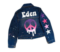 Girls Peace Sign Custom Hand Painted Denim Jacket