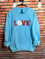 Distressed Baseball LOVE Crewneck