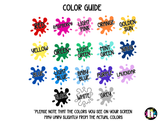 Color guide with various color swatches labeled on a white background