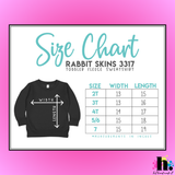 Size chart for Rabbit Skins toddler fleece sweatshirt on a pink background