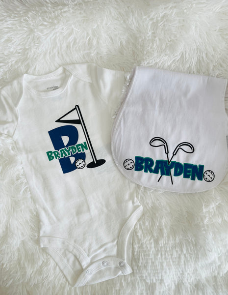 Golf Baby Bodysuit and Burp Cloth - Personalized!