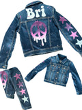 Girls Peace Sign Custom Hand Painted Denim Jacket