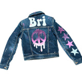 Girls Peace Sign Custom Hand Painted Denim Jacket