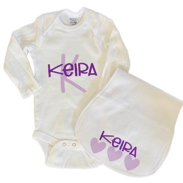 Personalized Body Suit and Burp Cloth Set
