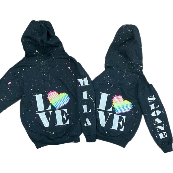Girls Rainbow LOVE Zip Up Hoodie - Personalize!