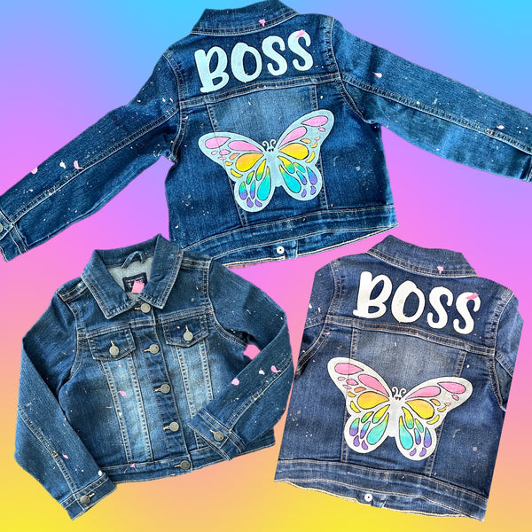 Personalized Hand Painted Butterfly Denim Jacket