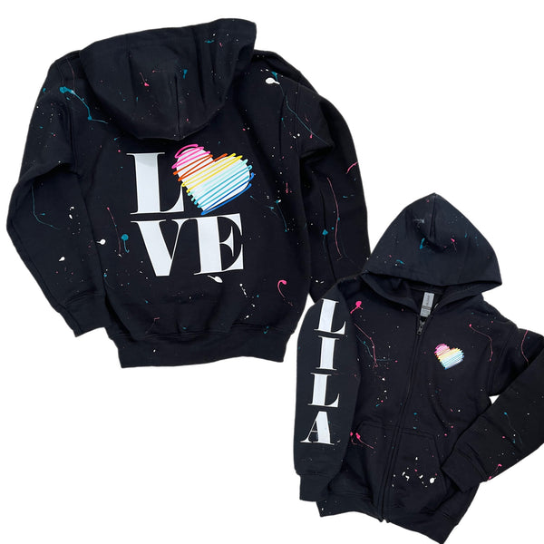 Girl's Black Zip Up LOVE Hoodie - Personalized!